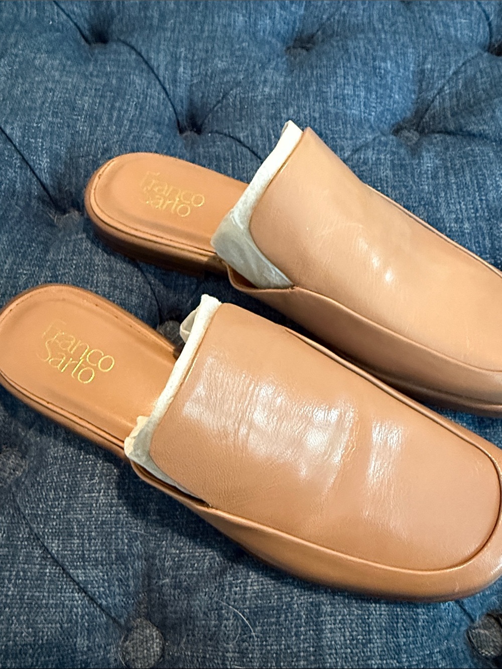 Franco Sarto Nude Tan Leather Slide Mules